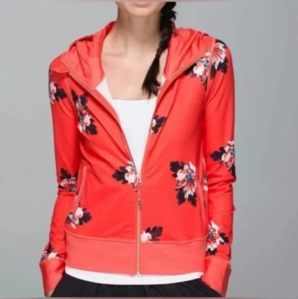 Lululemon Namaskar Atomic Flower  Jacket Zip-Up Hoodie Coral/Red Sz. 6